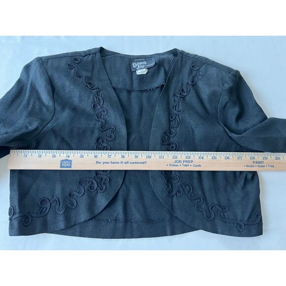 Dawn Joy Fashions Long Sleeve Cropped Jacket Shoulder Pads Size 7-8 Black VTG80s - Picture 6 of 11